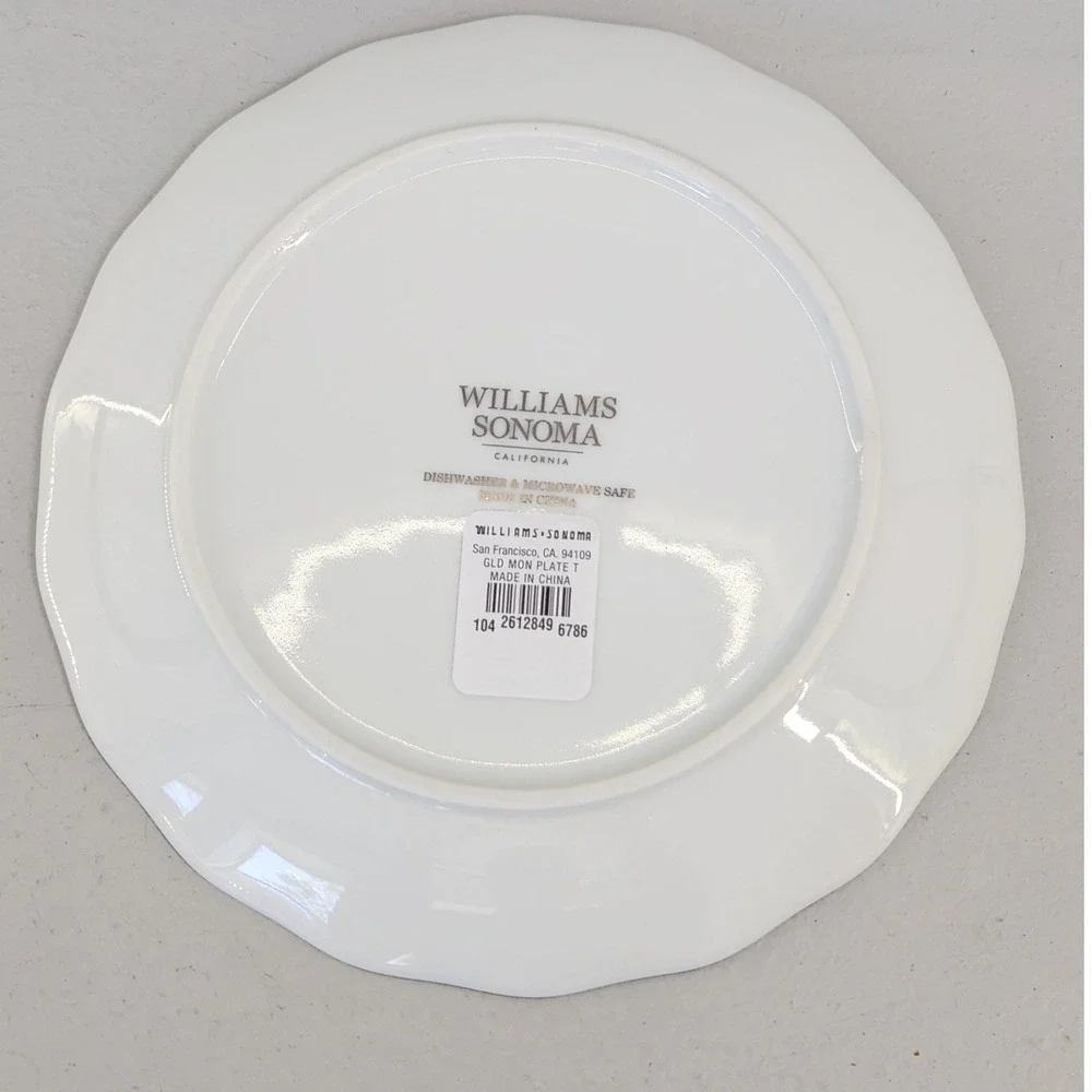 Williams Sonoma Monogram Dessert Salad Plate White Gold Letter T 24k Gold Trim